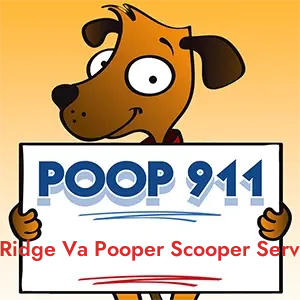 POOP 911 Stone Ridge Va Pooper Scooper Service, Indiana yard sign being held by a Smiling Brown Dog.