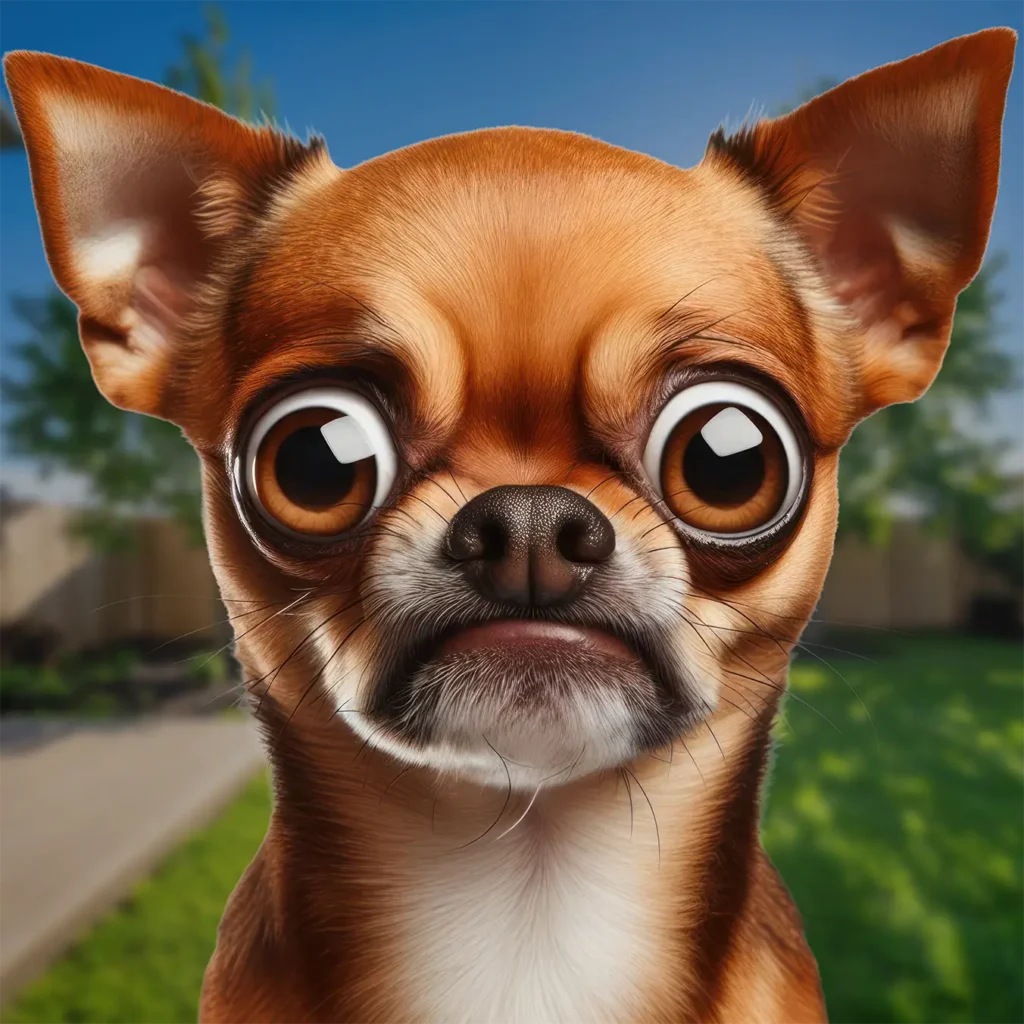 A short-haired Chihuahua is smelling something funky in the backyard.