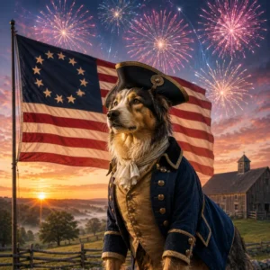 A heroic Shepherd Dog at dawn. Paws of the Revolution: The Dogs of America’s 13 Colonies.
